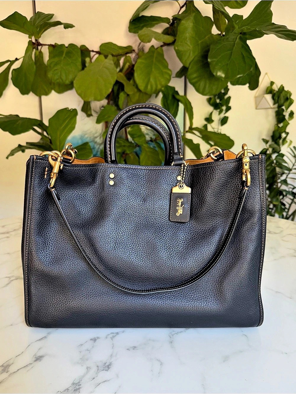 Coach Rogue Bag 39 in Black Glovetanned Pebble Leather / Brass C5863 XL Satchel